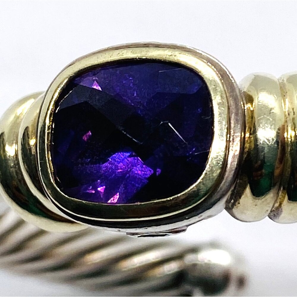David Yurman Twisted Cable Cuff Bracelet 925 Silver & 14k Gold Amethyst